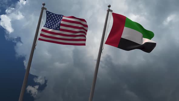 Waving Flags Of The United States And The United Arab Emirates 2K