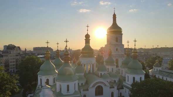 St. Sophia Church in the Morning at Dawn. Kyiv. Ukraine. Aerial View