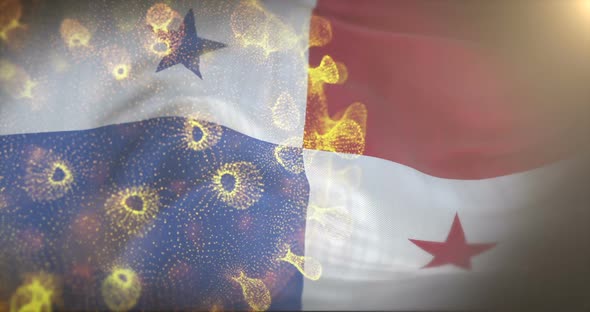 Panama Flag With Corona Virus Bacteria 