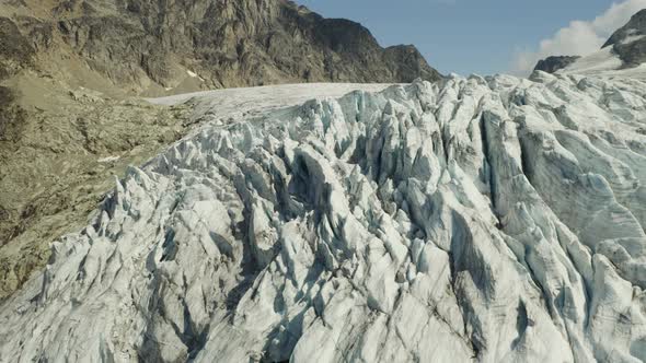 Aerial view of Matier Glacier in Joffre lakes, British Columbia, Canada in 4K