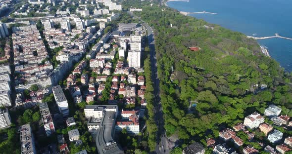 4k aerial video of Varna and the sea garden. Varna is the sea capital of Bulgaria.