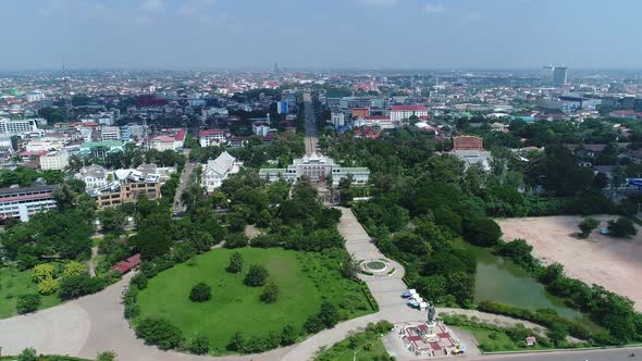 Presidential palace in Vientiane city in Laos seen from the sky