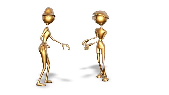 3D Gold Man and Woman Dance  Looped on White alt