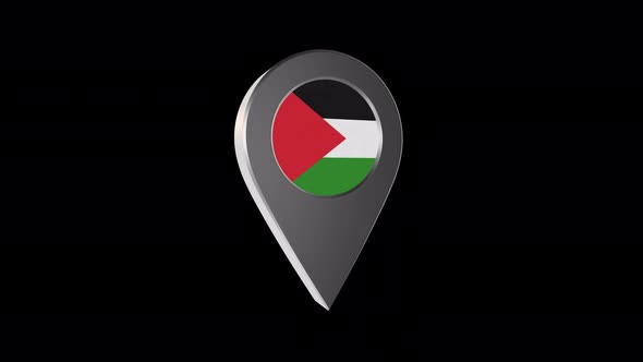 3d Animation Map Pointer With Palestine Flag With Alpha Channel  - 4K