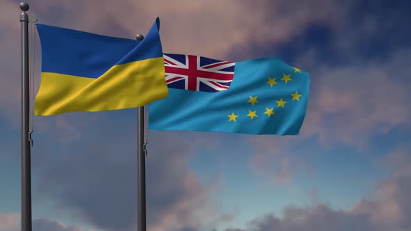 Tuvalu Flag Waving Along With The National Flag Of The Ukraine - 2K