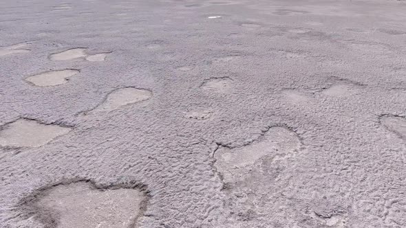 Clean Saline Pattern Texture. Large Salt Lake. Big Saline. Aerial Drone Top Down View.