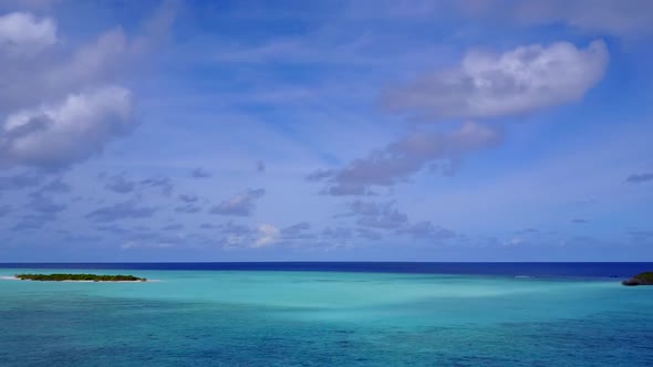 Aerial drone panorama of marine shore beach by blue sea and sand background