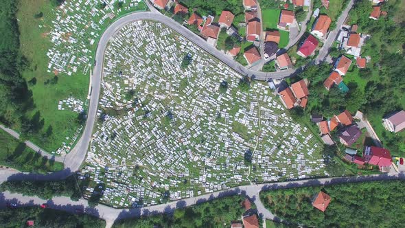 Aerial view of Bosnian graveyard