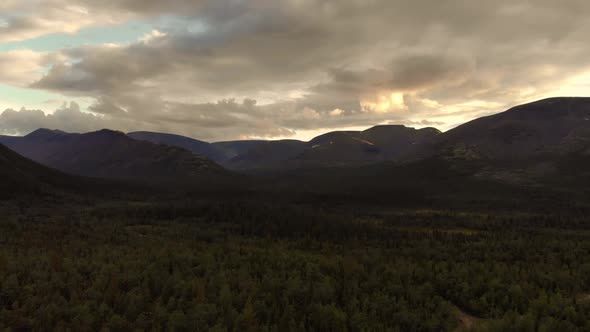 Top View of a Beautiful Mountain Valley in the Evening