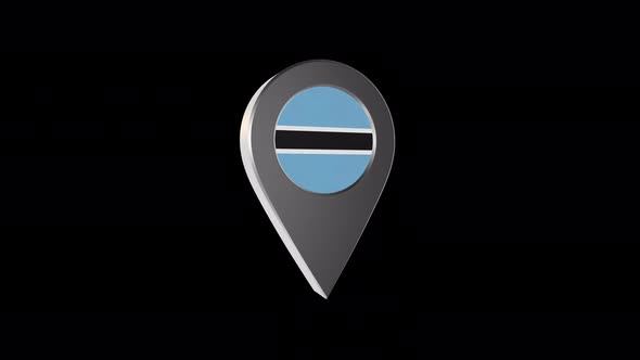 3d Animation Map Navigation Pointer With Botswana Flag With Alpha Channel - 4K