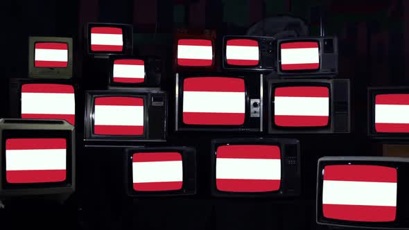 Flags of Austria on Retro TVs. Blue Dark Tone.