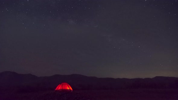 Milky Way Galaxy Time Lapse and red tent.