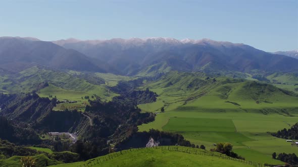 Scenic rural New Zealand high country farm in Taihape.