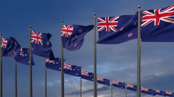 The New Zeland Flags Waving In The Wind   4K