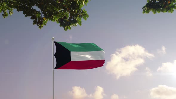 Kuwait Flag With  Modern City 