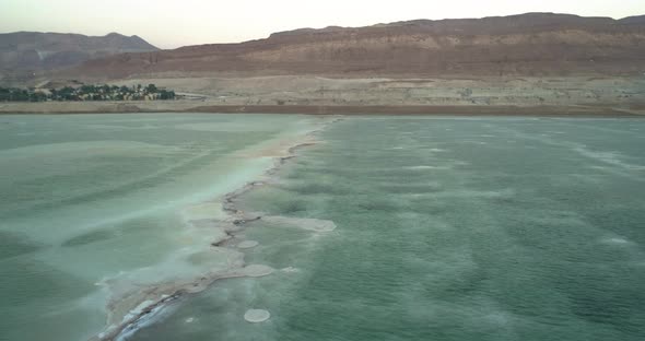 Aerial view of salt veins formation in the water at Dead sea, Negev, Israel.