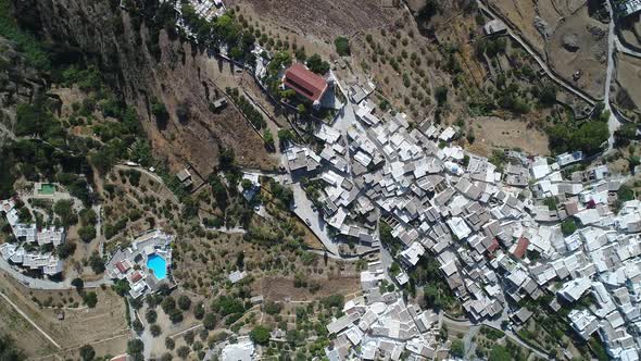 Village of Lefkes on the island of Paros in the Cyclades in Greece from the sky