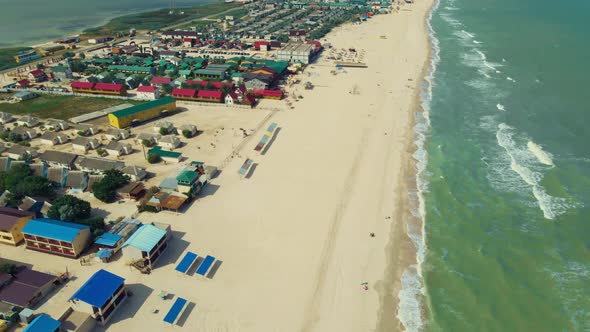 Aerial Drone Shot Narrow Long Island in Azov Sea with Long Sandy Beaches
