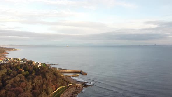 Park Ravenscraig and Dysart Harbour aerial view, Kirkcaldy, Scotland