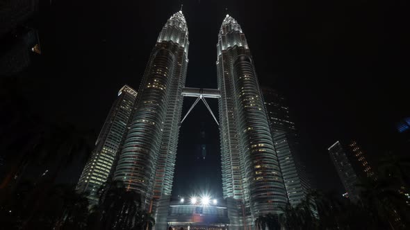 Hyperlapse of walking near Petronas Towers at night, Kuala Lumpur
