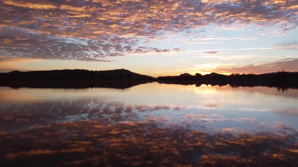 Beautiful sunrise in a lake in Calahorra, Spain