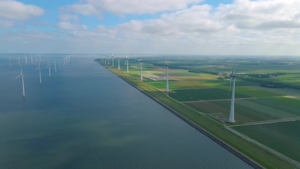 Huge Windmill Turbines Offshore Windmill Farm in the Ocean Westermeerwind Park Windmills Isolated at