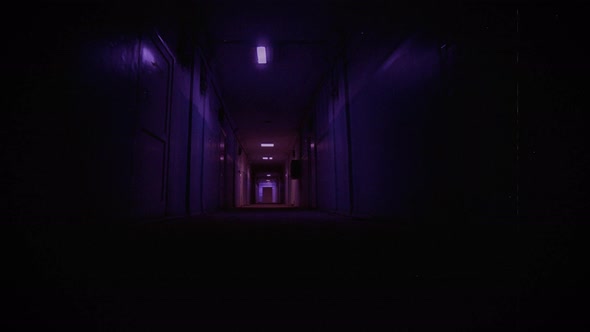 Long Scary Hospital or Laboratory Corridor With Morphing Dust and Scratches Distortion Effect 