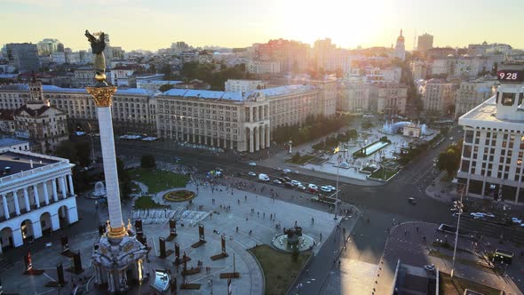 Monument in the Center of Kyiv, Ukraine. Maidan. Aerial View