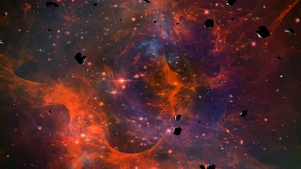 Red Galaxy Asteroids Cluster Space Overlay Motion Loop Background