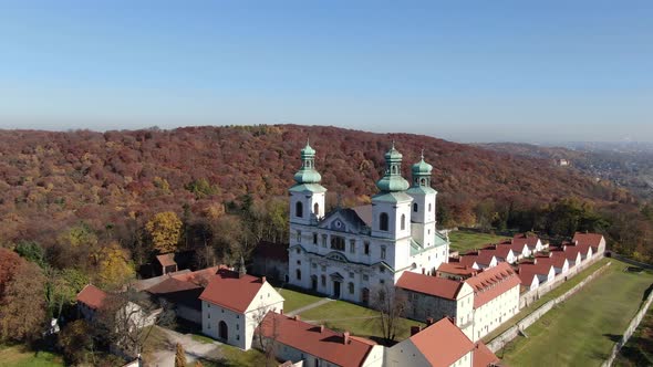 Flying over Camaldolese Hermit Monastery in Bielany, Krakow, Poland