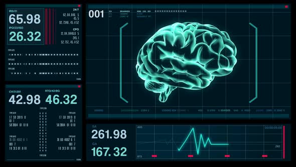 Futuristic Digital Screen HUD Brain Data, Medical Background