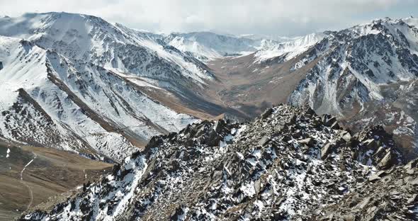 Top View of a Group of Tourists on a Peak