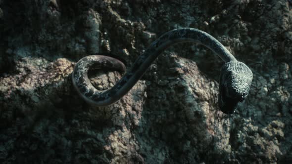 A snake writhing on the rocks