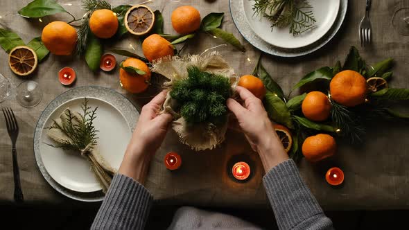 Festive Table Setting with Flower Arrangement