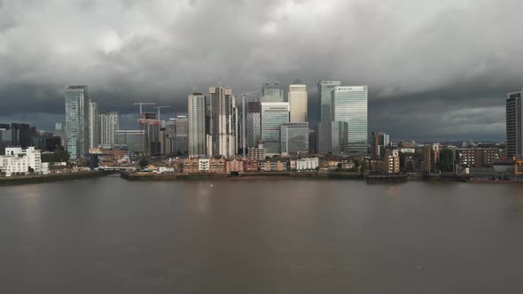 Aerial view of Canary Wharf skyscrapers, London