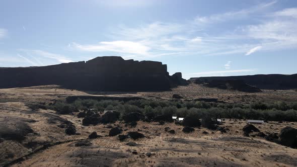 Slow aerial panorama of Sun Lakes-Dry Falls State Park, Washington, aerial