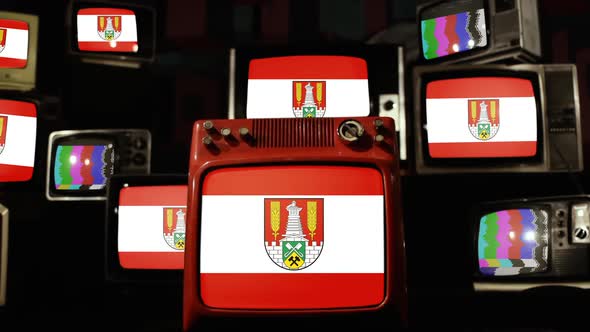 Flag of Salzgitter, Germany, on Retro TVs.