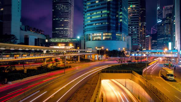 Street Traffic in Hong Kong at Night Timelapse