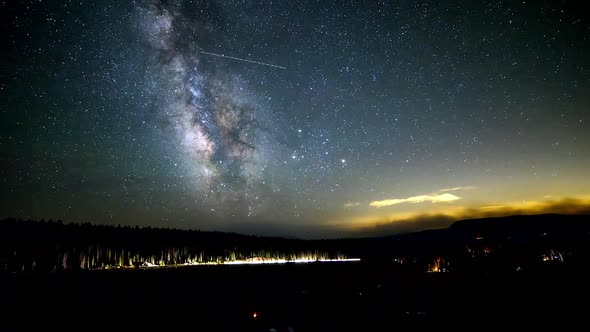 Milky way time lapse over people camping