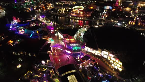 Night landscape of colorful amusement park at downtown Orlando United States