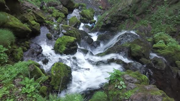 Small Waterfalls In A Stream In The Forest