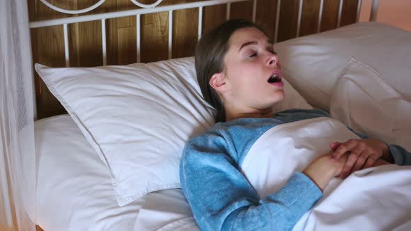 Nightmare Sleeping Woman Awakes By Scary Dream