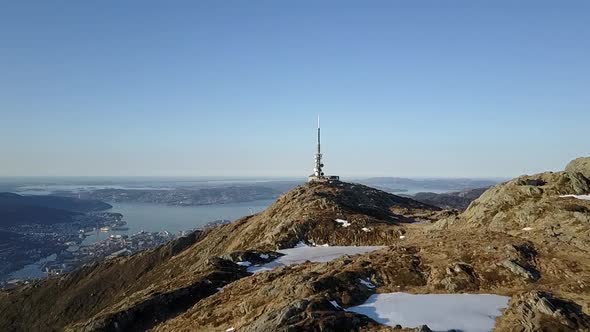 Ulriken tower over Bergen, Norway, epic approach