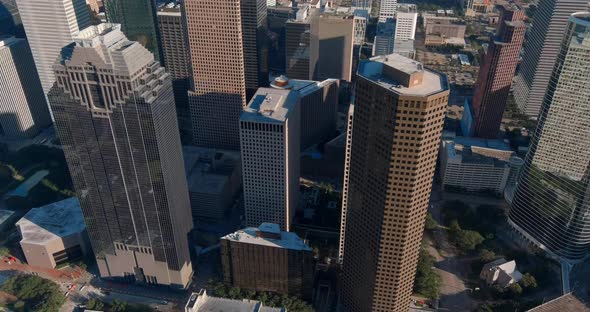 Drone view of skyscrapers in the Downtown Houston area. This video was filmed in 4k for best image q