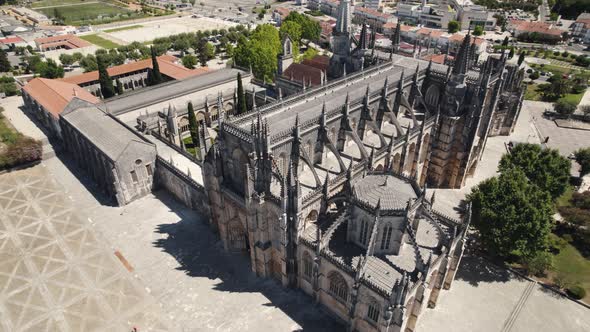 Aerial high angle view of gothic architecture monastery of the Battle in Batalha.