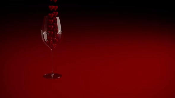 Hearts Fall Into a Glass with the Inscription Valentine's Day Beautiful 3d Animation