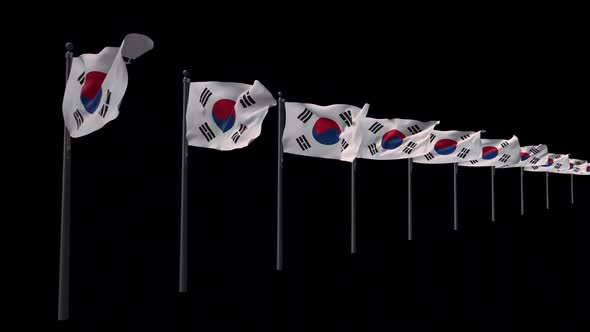 Row Of South Korea Flags With Alpha 2K