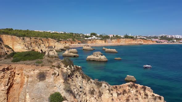 Delightful Aerial View of Portuguese Rocky Beaches Near the City of Portimao