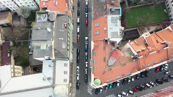 Top Down Aerial View of Streets of Prague, Czech Republic During Coronavirus Lockdown