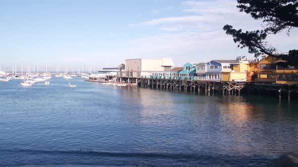 Colorful Wooden Houses on Piles or Pillars Old Fisherman's Wharf Monterey Bay